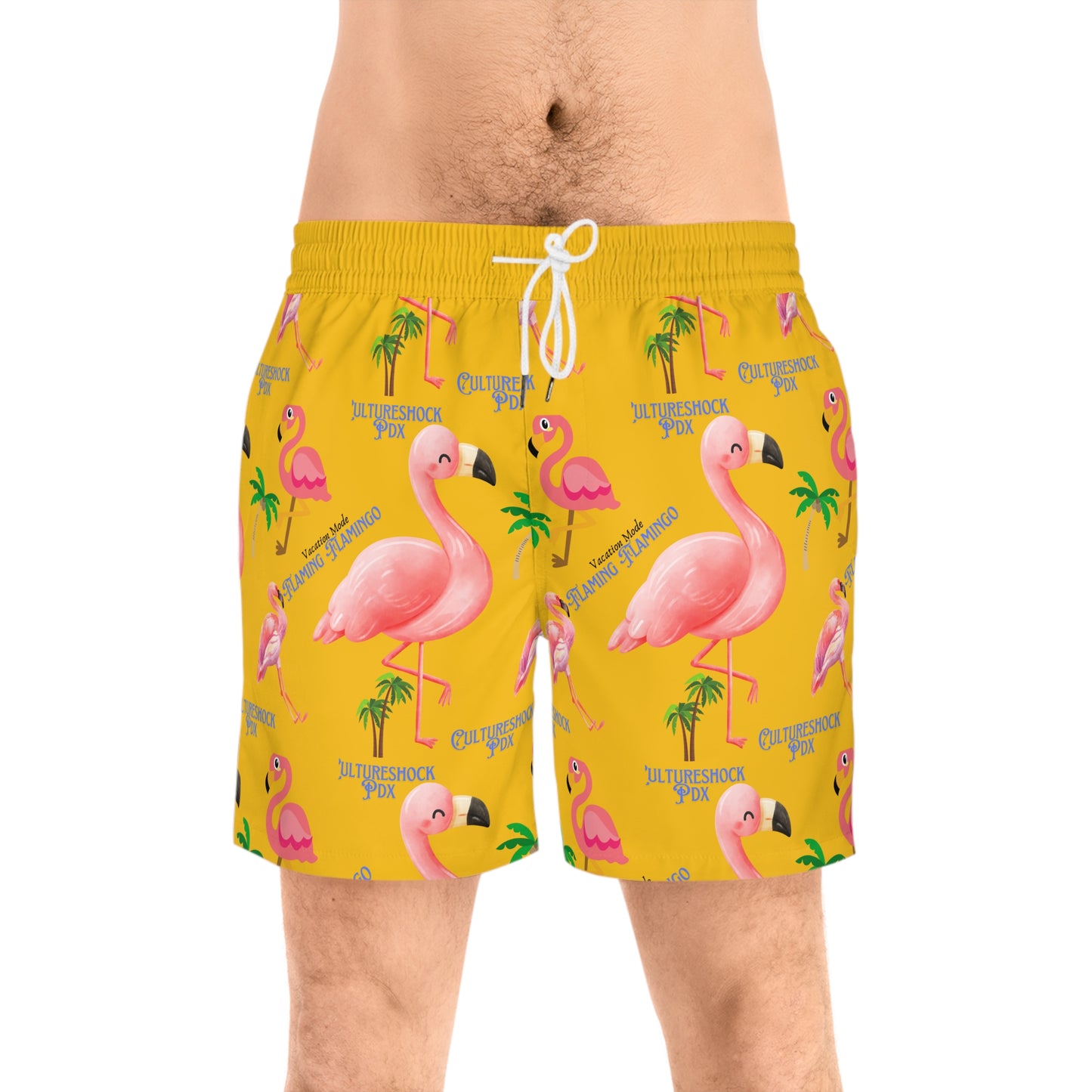 Vacation Flamingo CultureShock Men's Mid-Length Swim Shorts (AOP)