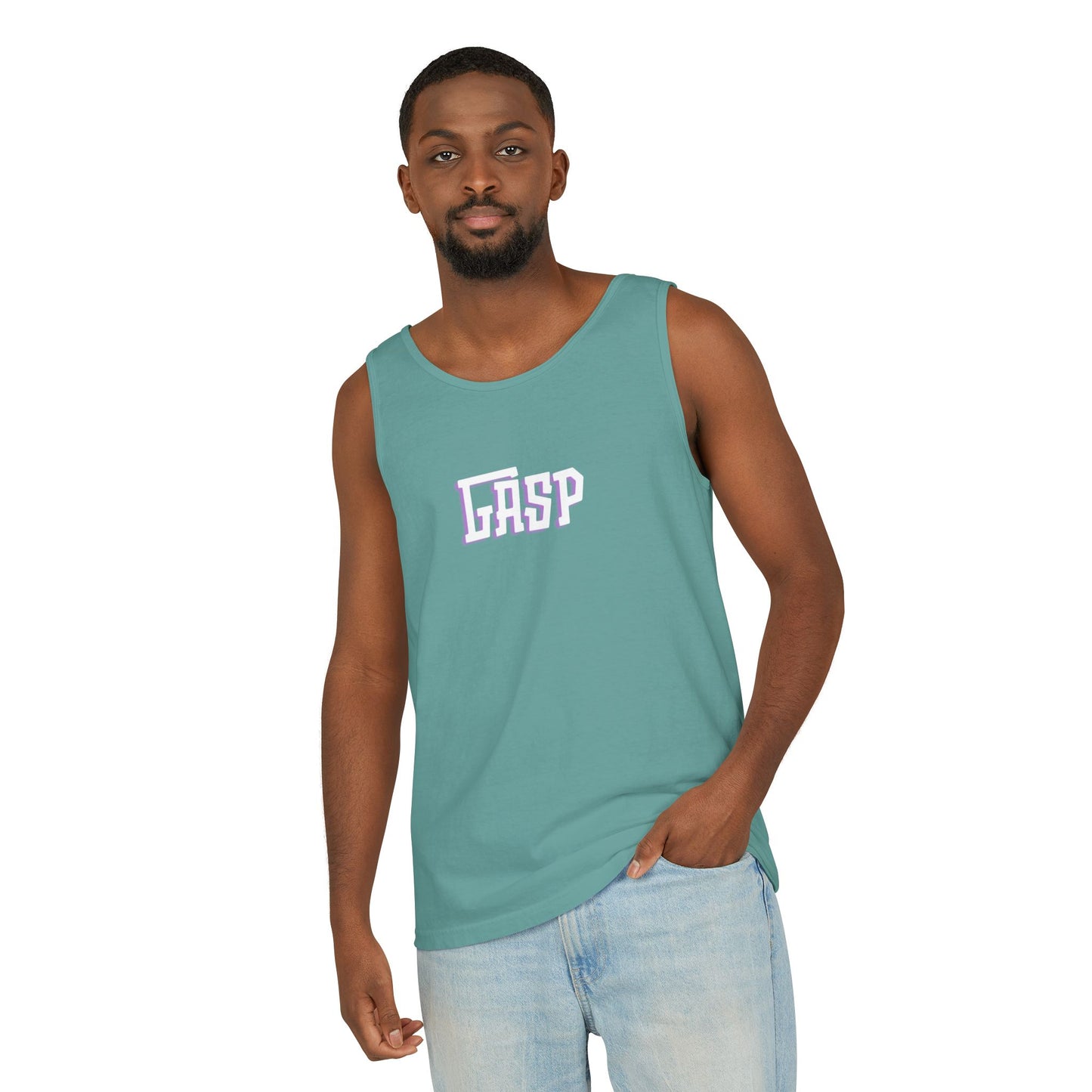 Gasp Letters White Unisex Garment-Dyed Tank Top