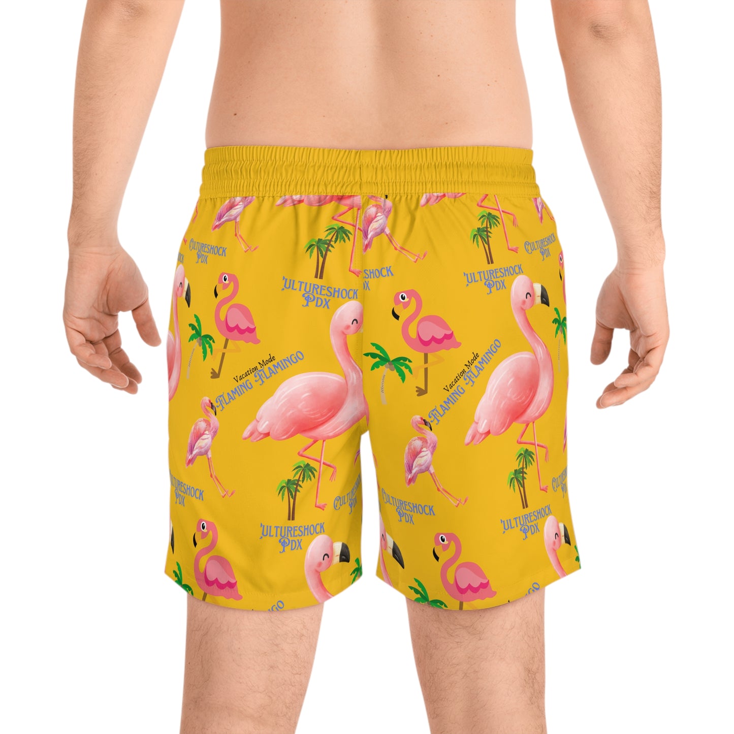 Vacation Flamingo CultureShock Men's Mid-Length Swim Shorts (AOP)