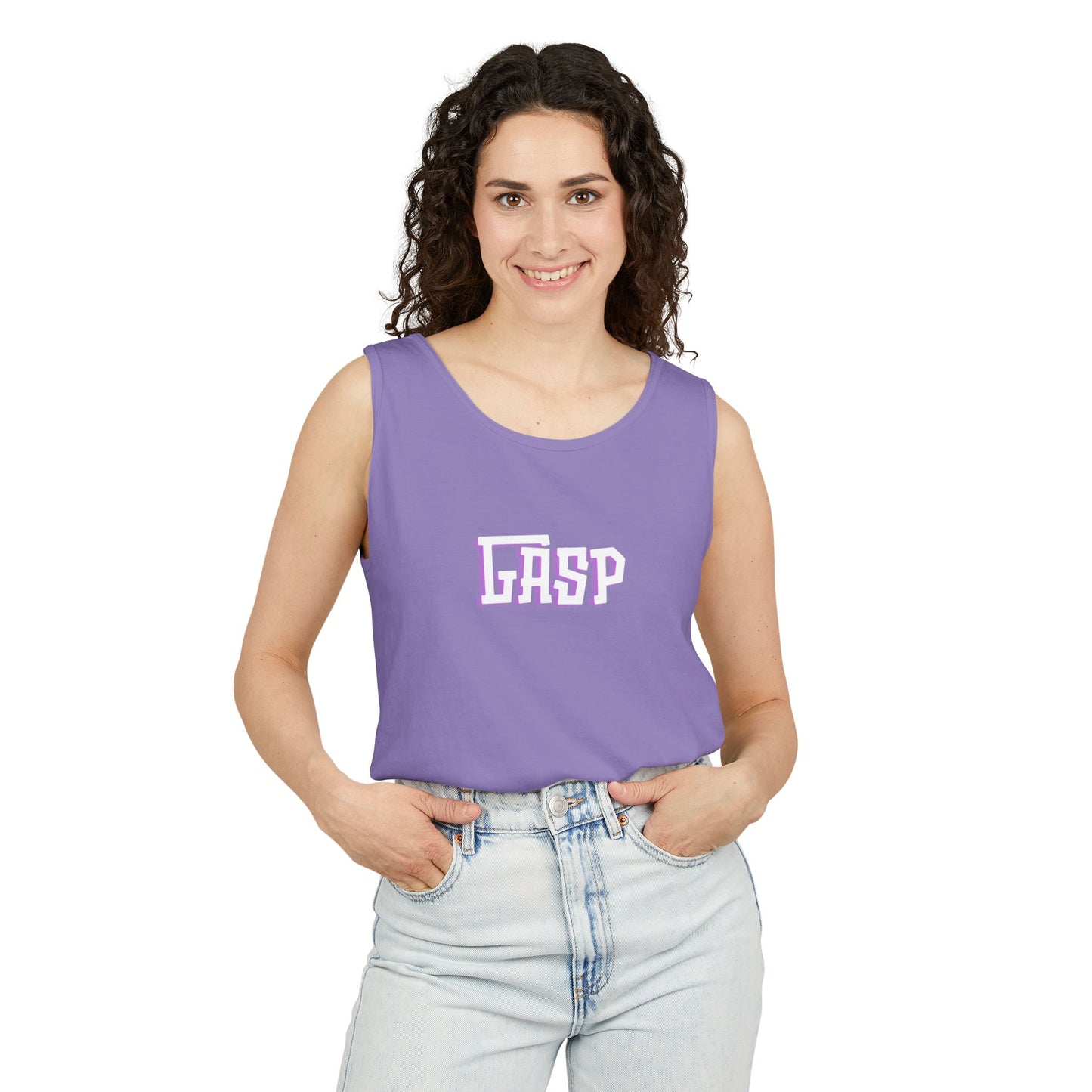 Gasp Letters White Unisex Garment-Dyed Tank Top