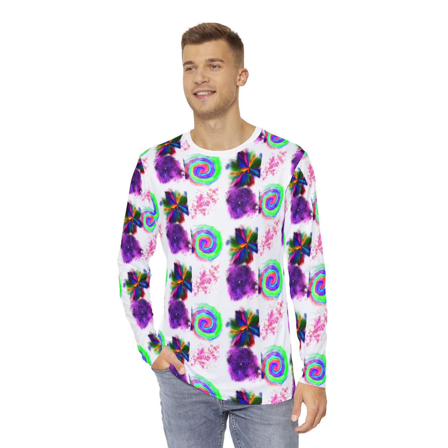 Purple Spiral Men's Long Sleeve Shirt (AOP)