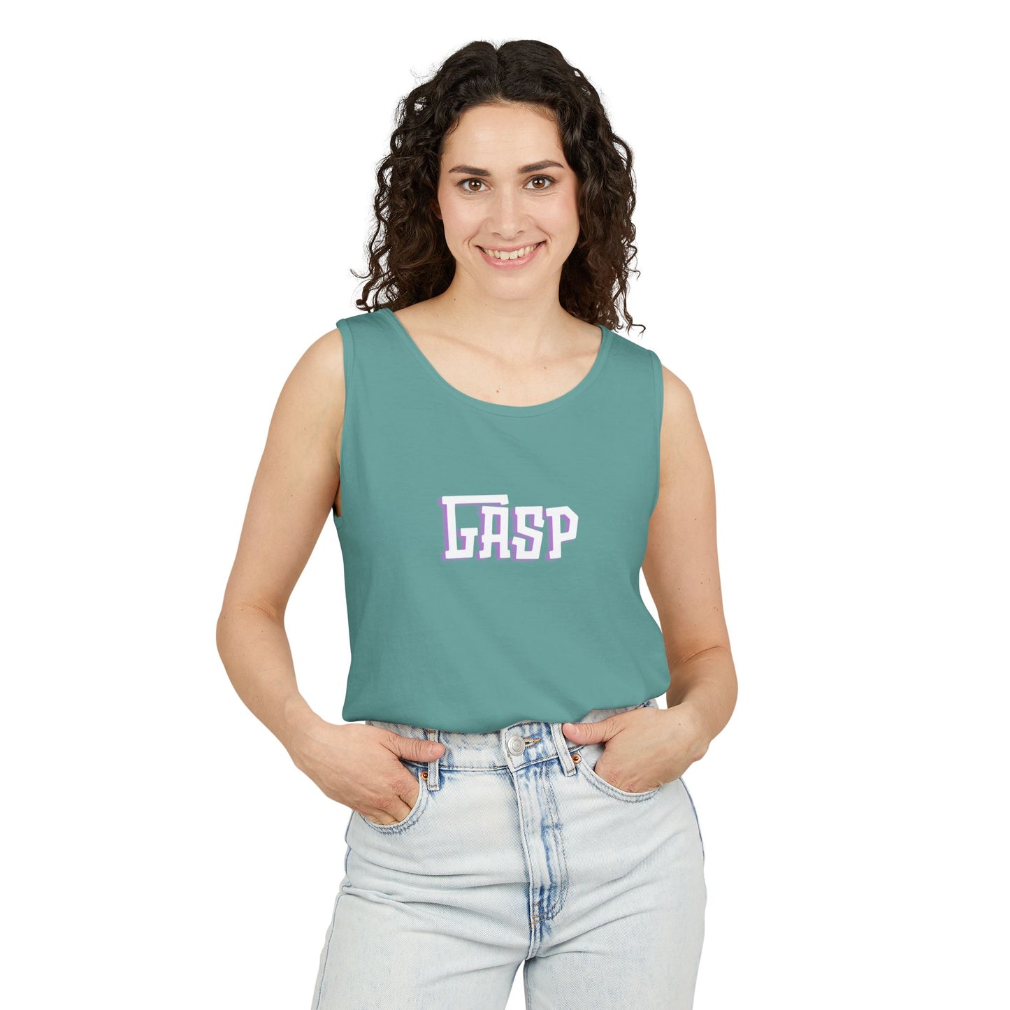 Gasp Letters White Unisex Garment-Dyed Tank Top