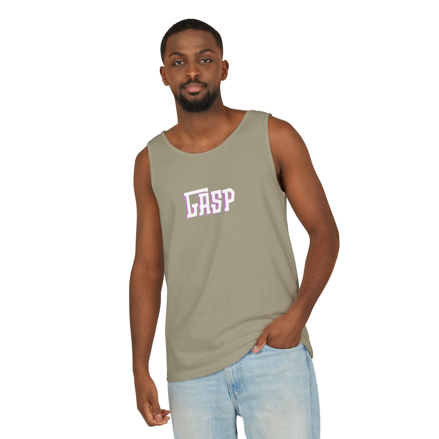 Gasp Letters White Unisex Garment-Dyed Tank Top