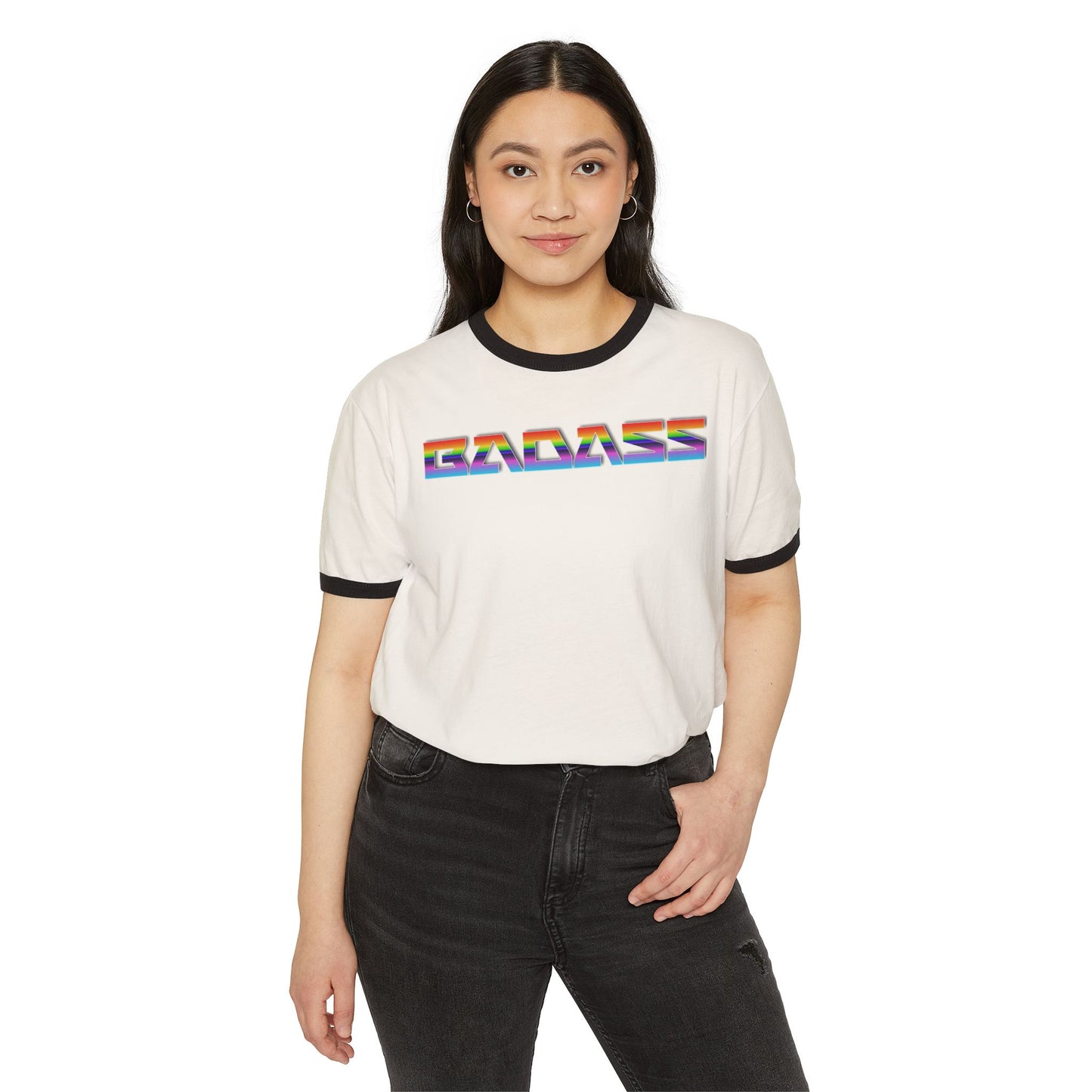 Rainbow Badass Unisex Cotton Ringer T-Shirt