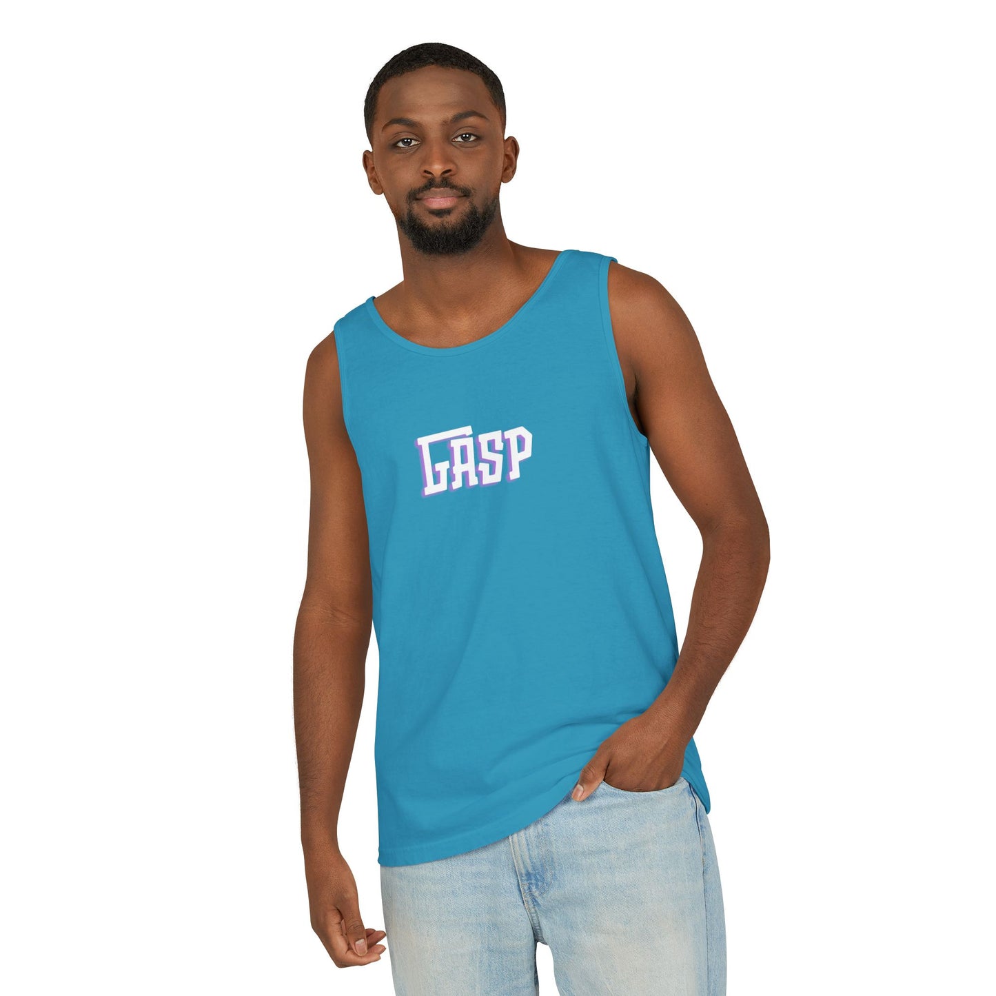 Gasp Letters White Unisex Garment-Dyed Tank Top