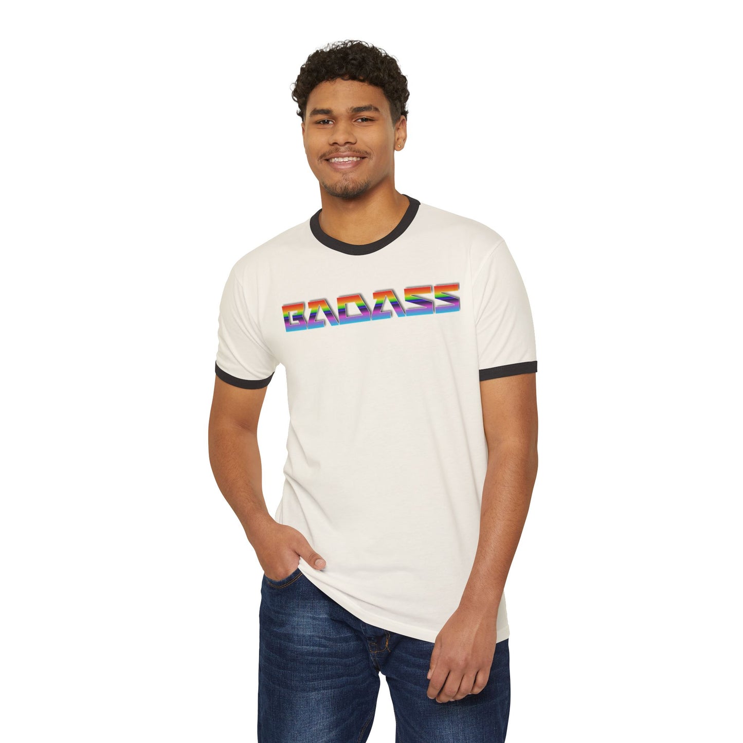 Rainbow Badass Unisex Cotton Ringer T-Shirt