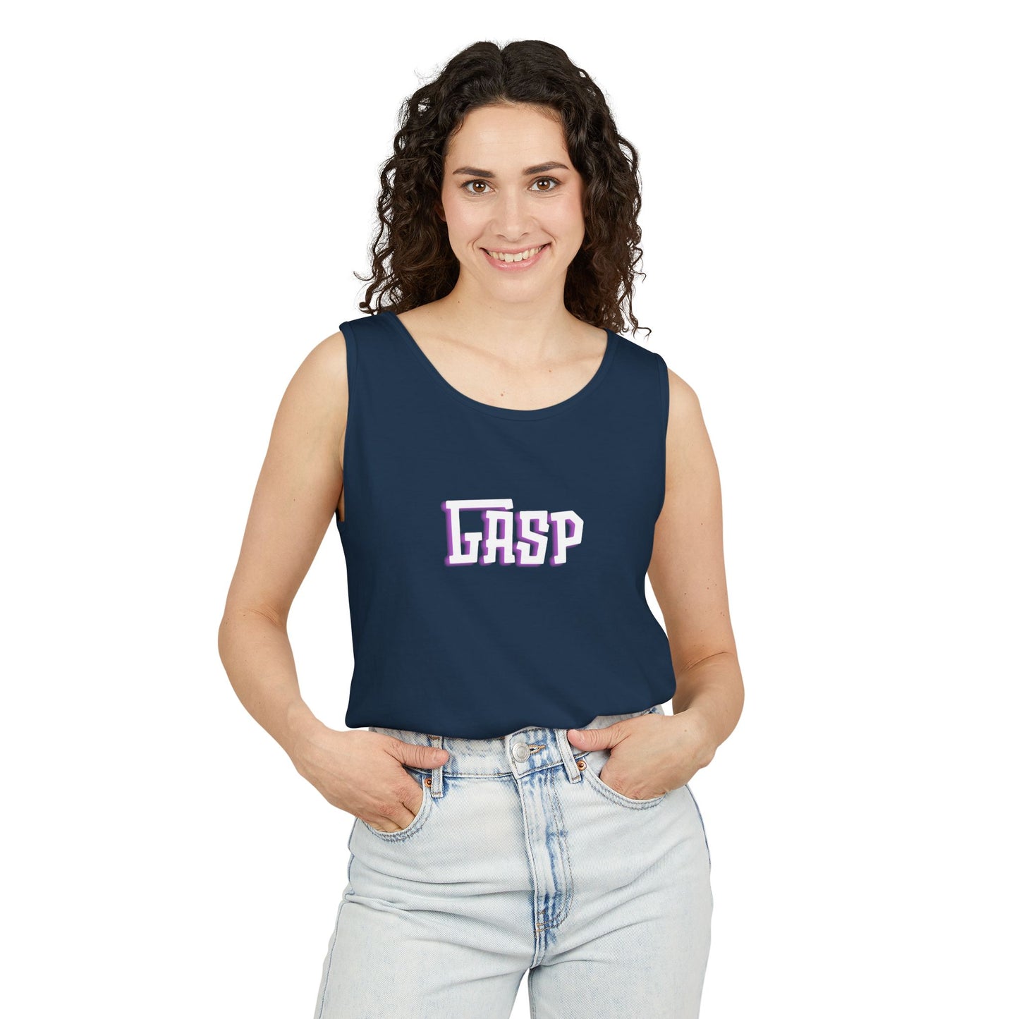 Gasp Letters White Unisex Garment-Dyed Tank Top