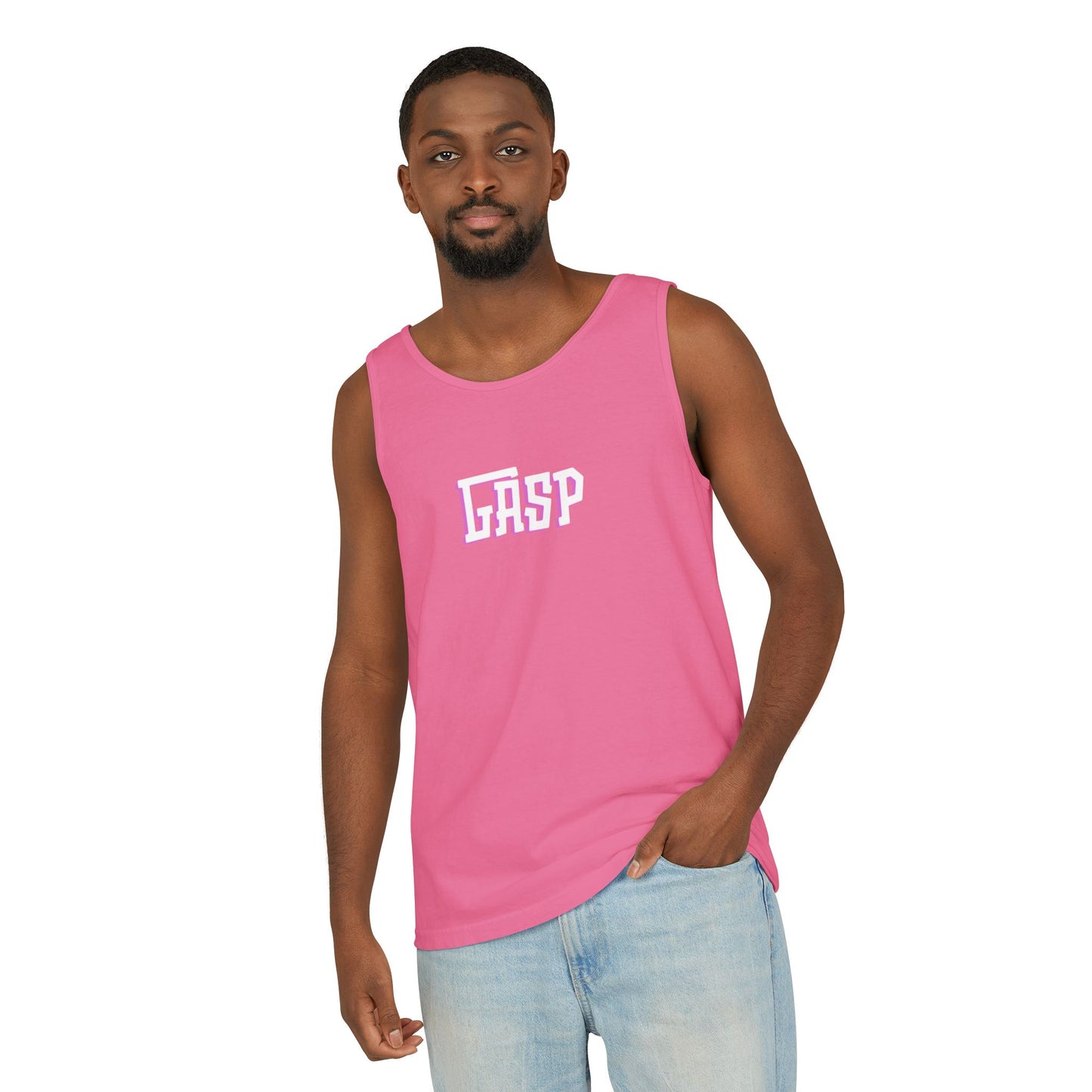 Gasp Letters White Unisex Garment-Dyed Tank Top