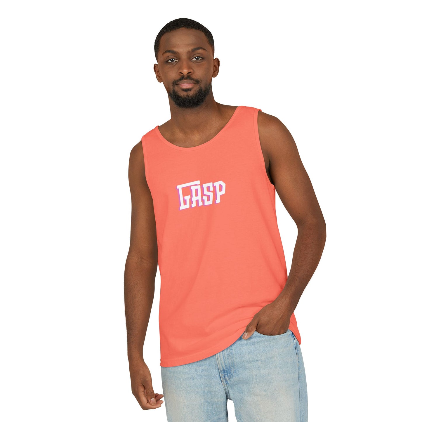 Gasp Letters White Unisex Garment-Dyed Tank Top