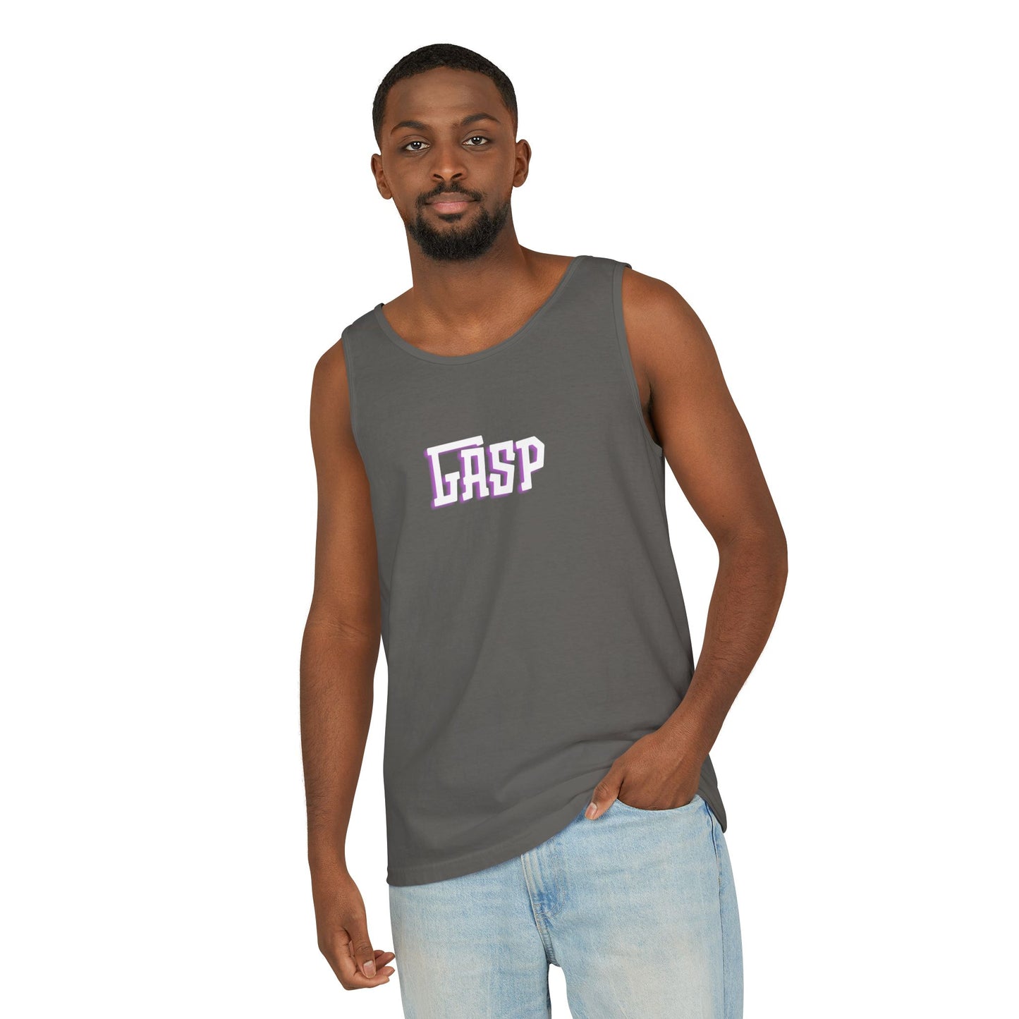 Gasp Letters White Unisex Garment-Dyed Tank Top