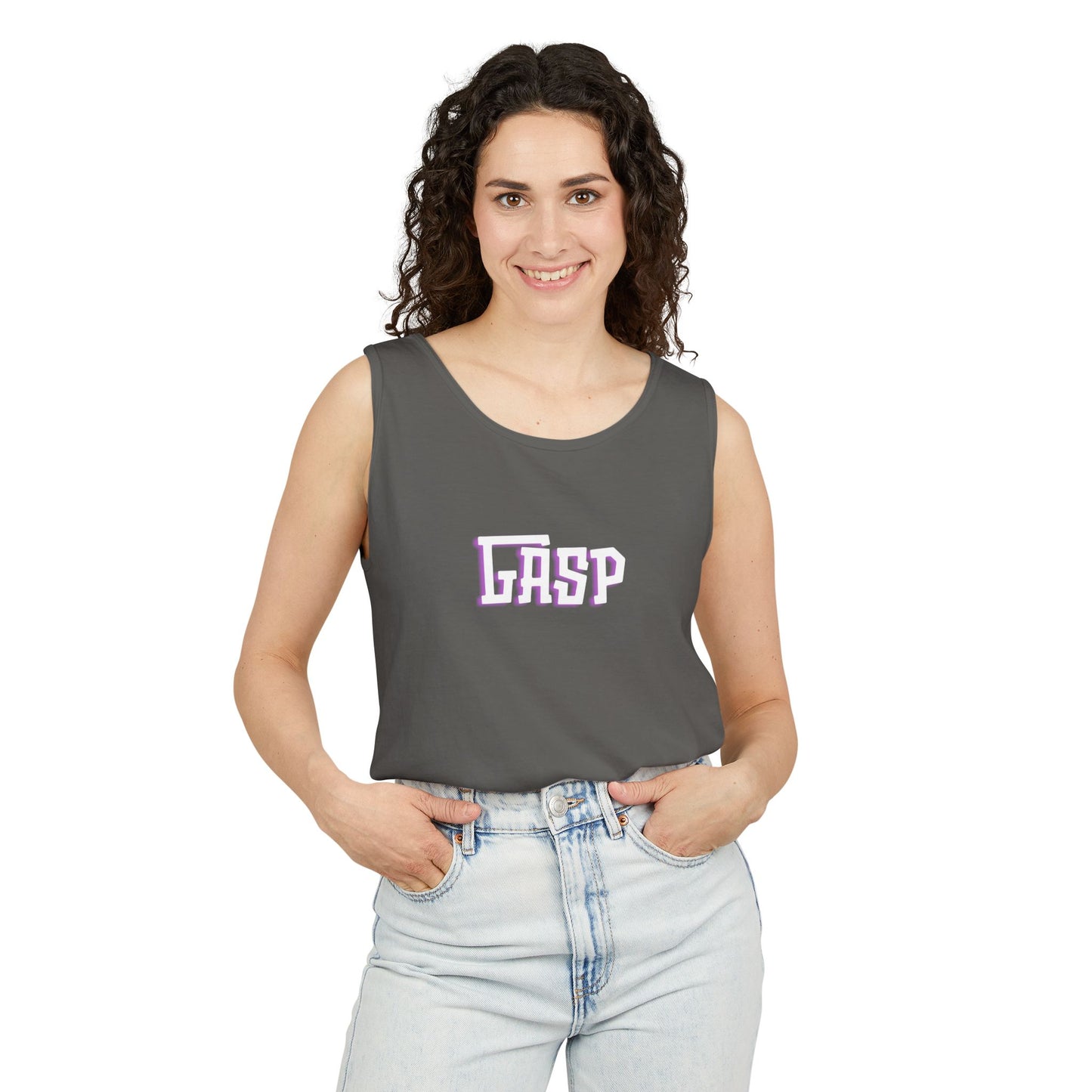 Gasp Letters White Unisex Garment-Dyed Tank Top