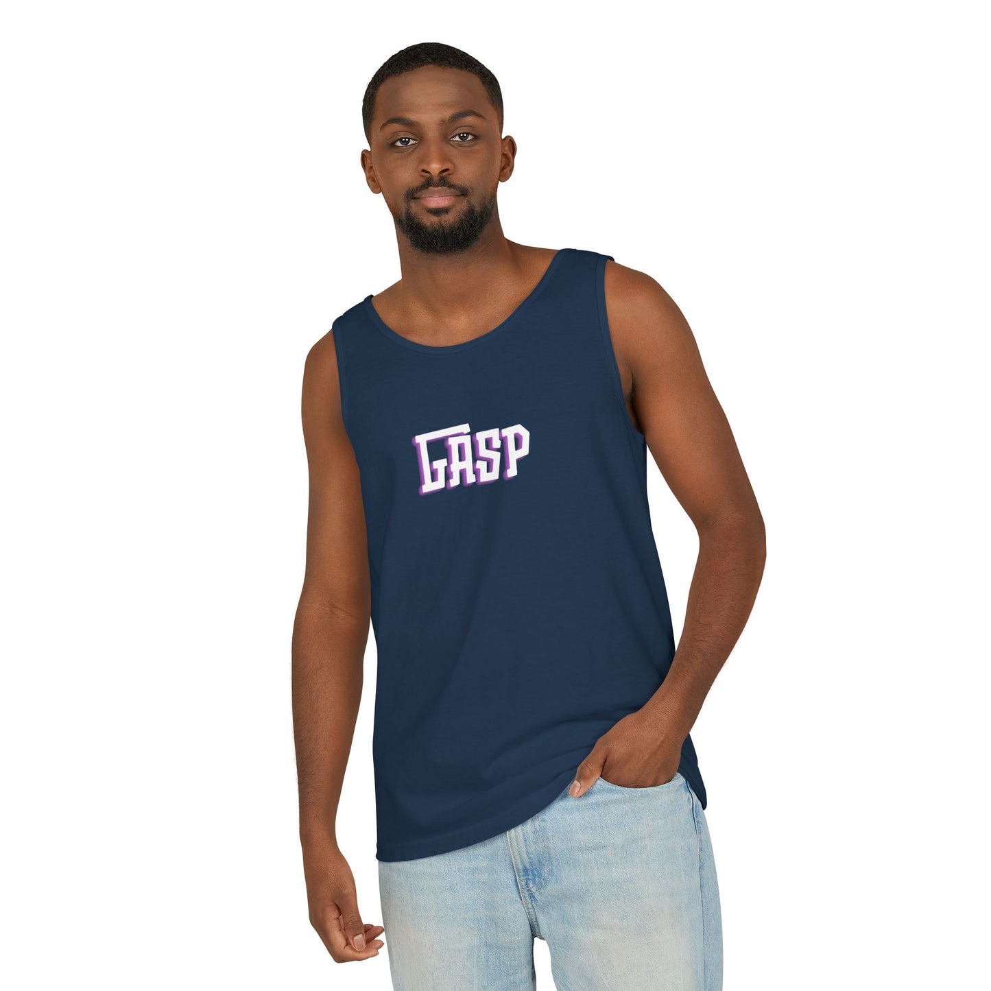Gasp Letters White Unisex Garment-Dyed Tank Top