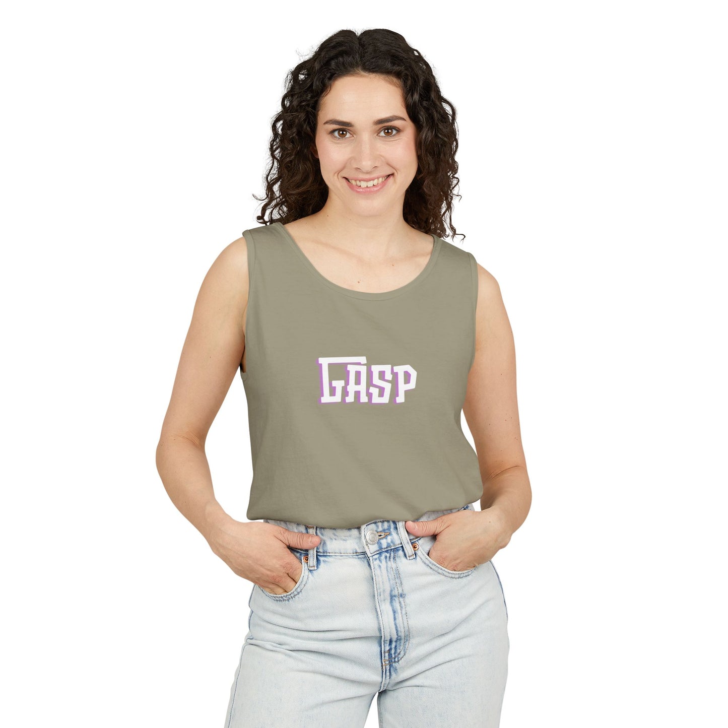 Gasp Letters White Unisex Garment-Dyed Tank Top