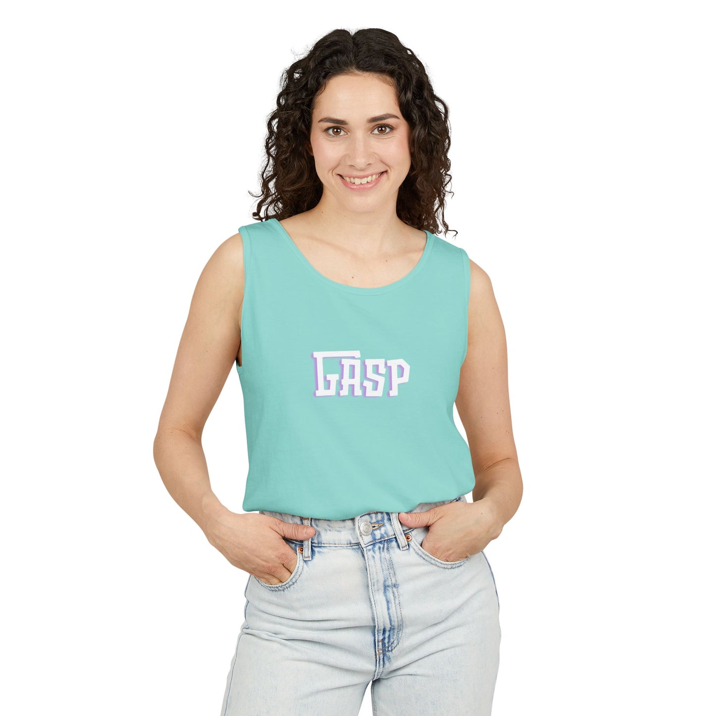 Gasp Letters White Unisex Garment-Dyed Tank Top