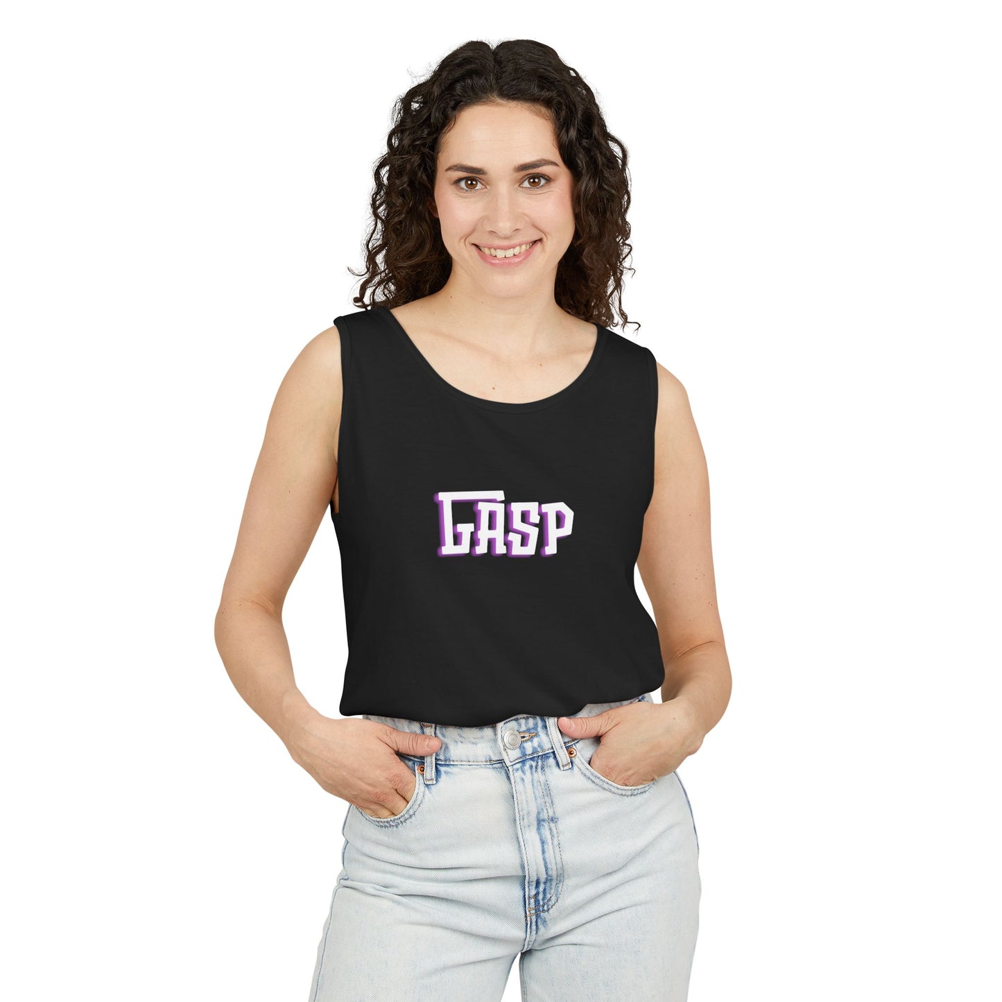 Gasp Letters White Unisex Garment-Dyed Tank Top