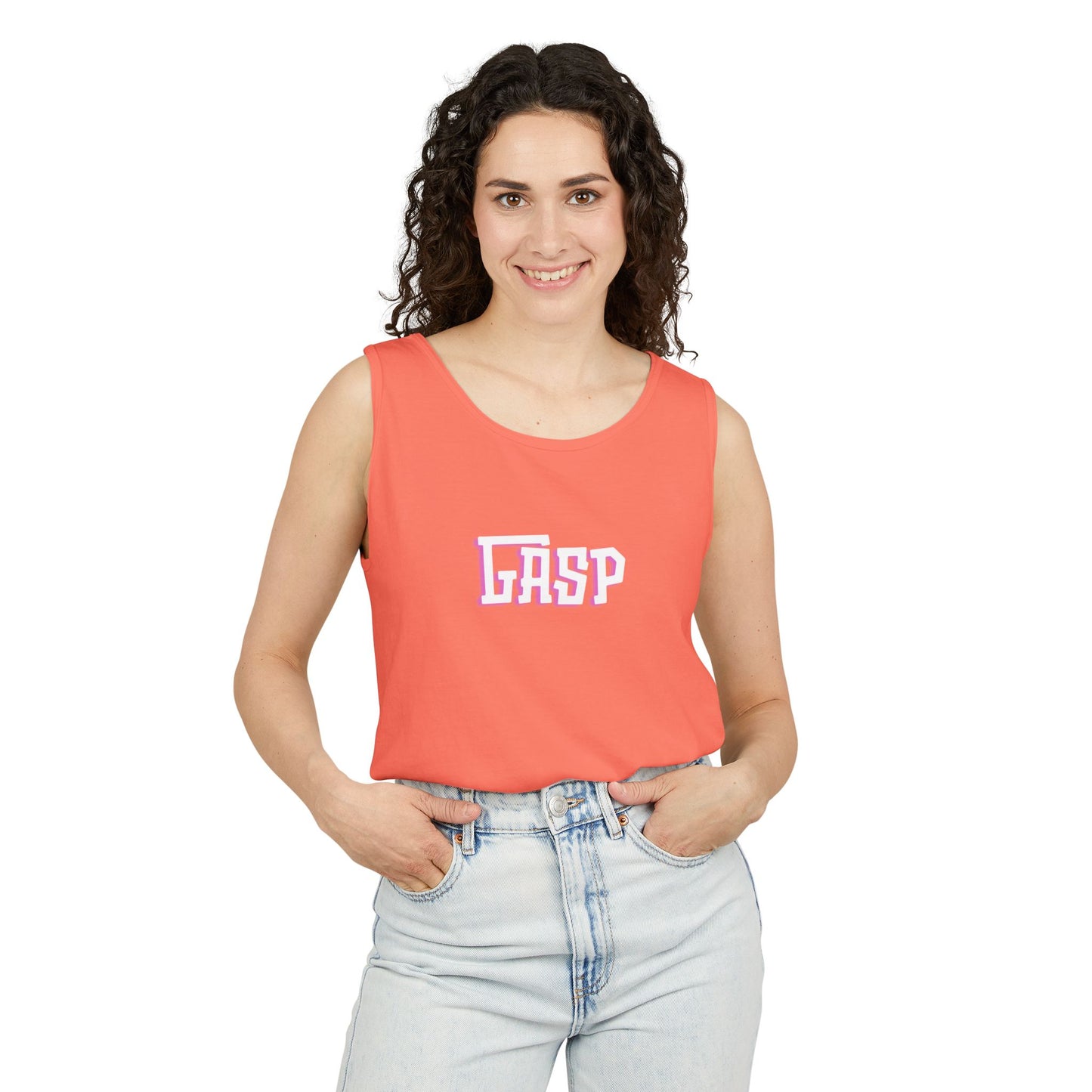 Gasp Letters White Unisex Garment-Dyed Tank Top