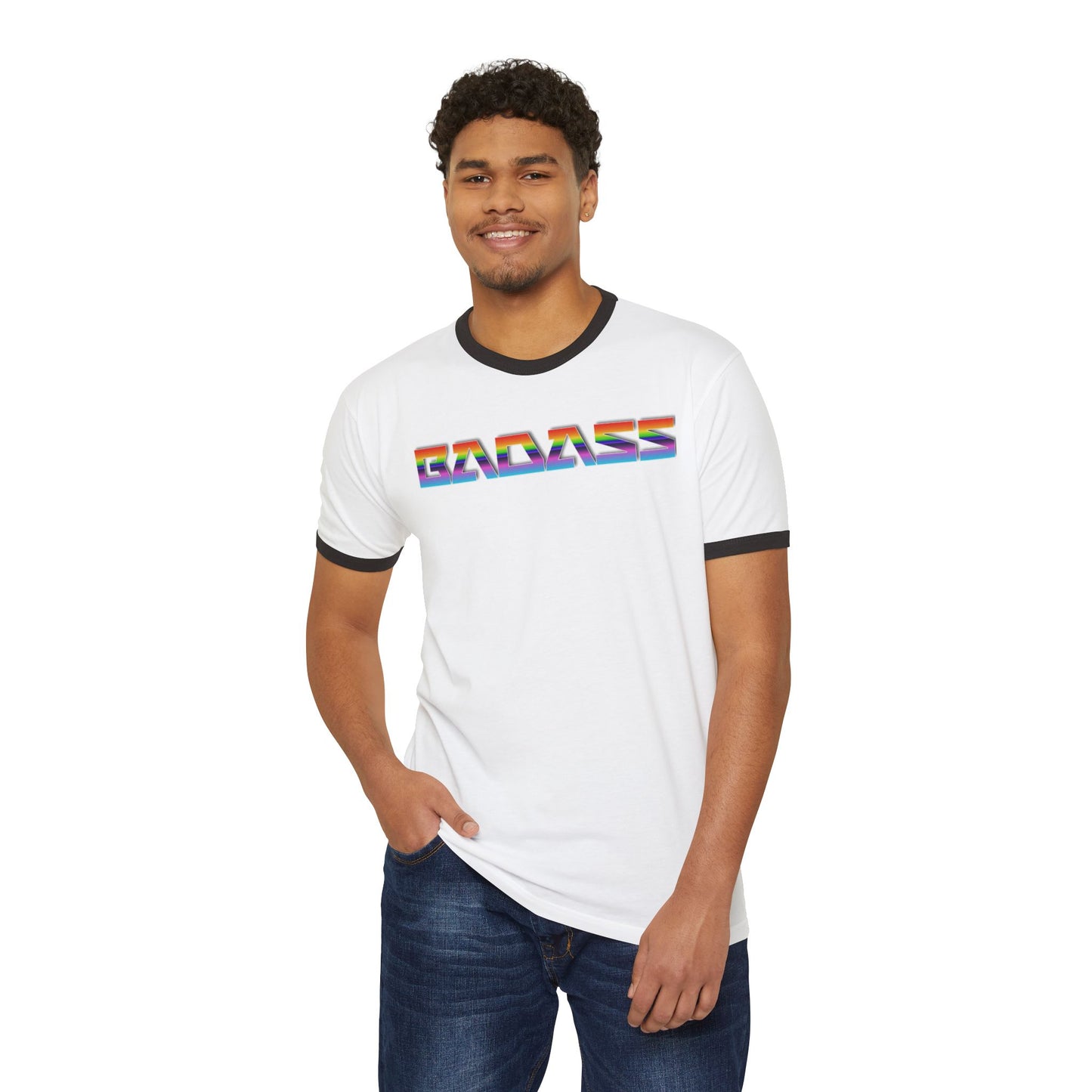 Rainbow Badass Unisex Cotton Ringer T-Shirt