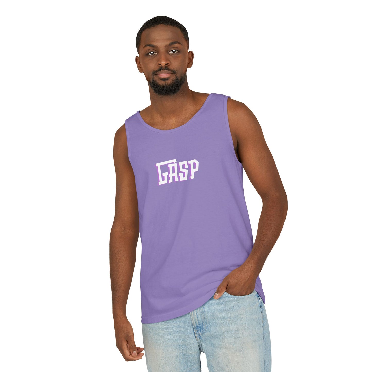 Gasp Letters White Unisex Garment-Dyed Tank Top