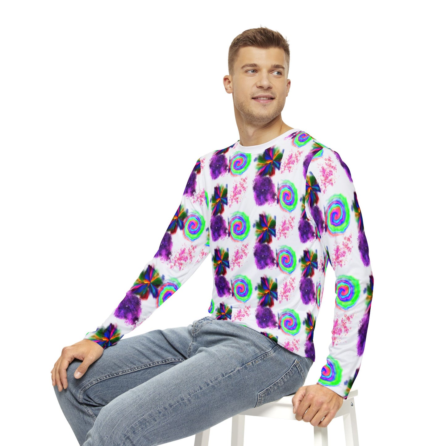 Purple Spiral Men's Long Sleeve Shirt (AOP)