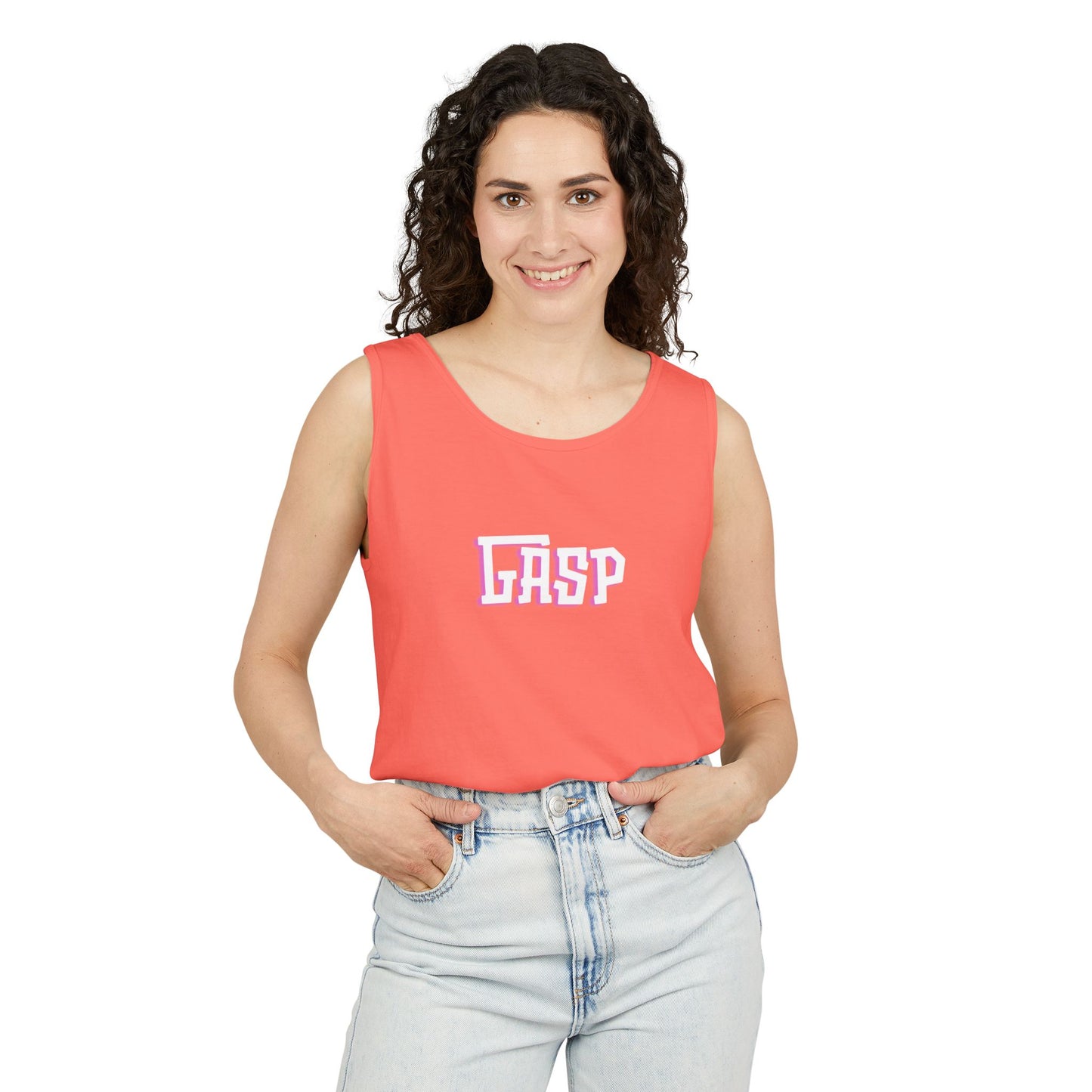 Gasp Letters White Unisex Garment-Dyed Tank Top
