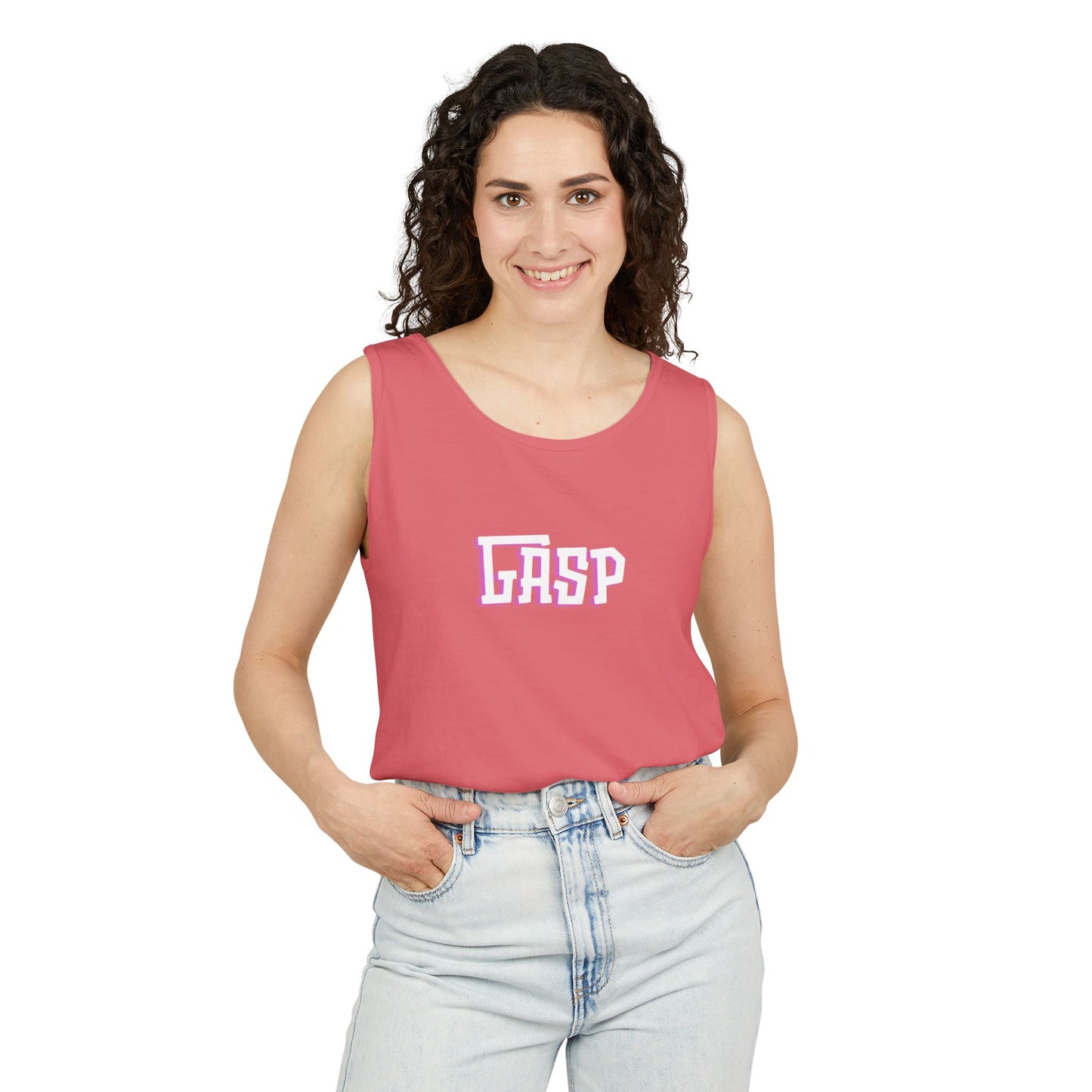 Gasp Letters White Unisex Garment-Dyed Tank Top