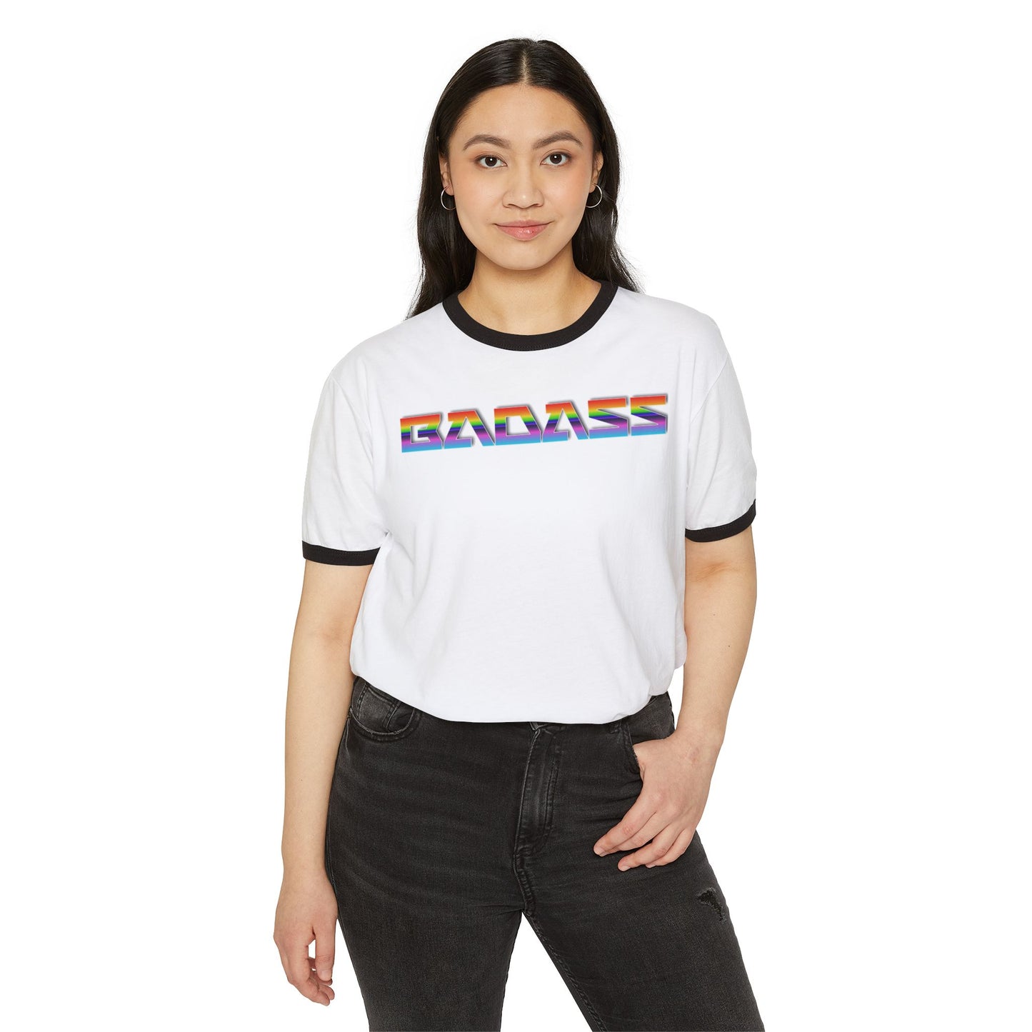 Rainbow Badass Unisex Cotton Ringer T-Shirt
